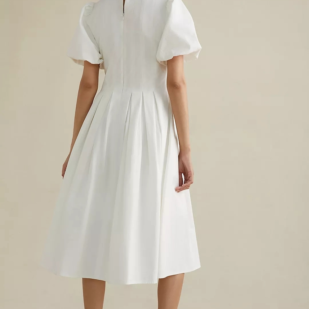 Chic White Puff Sleeve Midi Dress - Picture 6 of 7